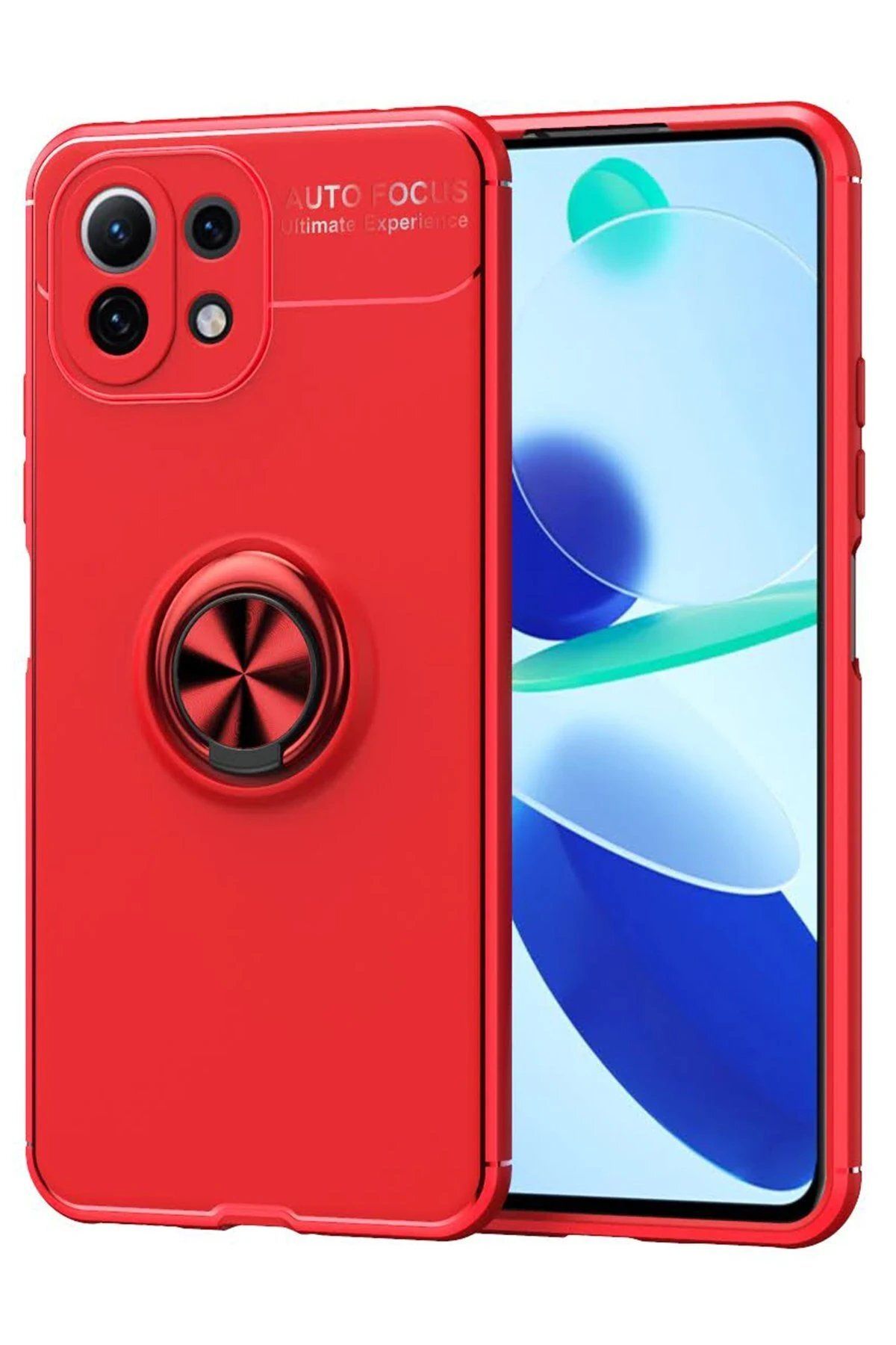 CepteToptan Newface Xiaomi Mİ 11 Lite Kılıf Range Yüzüklü Silikon - Kırmızı
