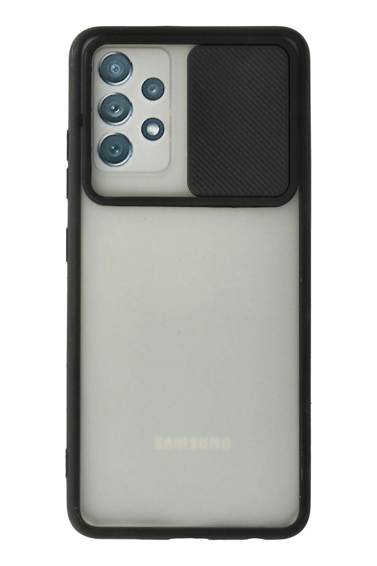 ENEFENDİ Newface Samsung Galaxy A52 Kılıf Palm Buzlu Kamera Sürgülü Silikon - Siyah