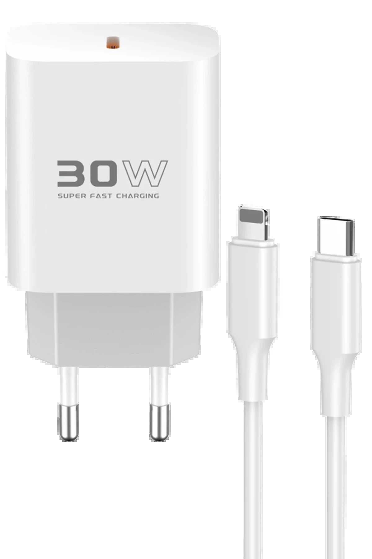 CepteToptan Konfulon C87C 30W Type-C Çıkışlı Ekstra DL50 1M Type-C to Lightning Kablolu PD Şarj Cihazı - Beyaz