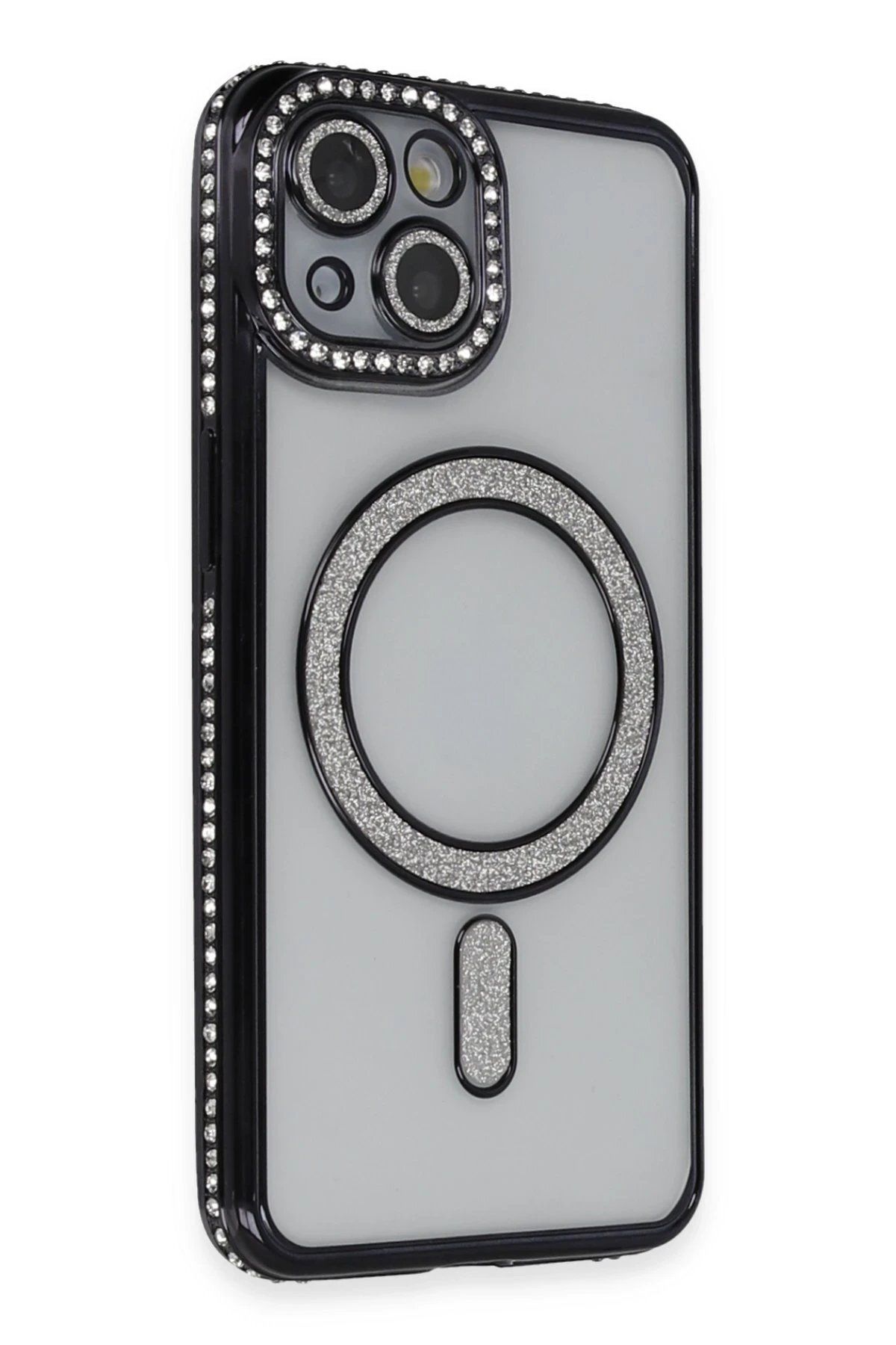 CepteToptan Newface iPhone 14 Kılıf Joke Simli Magneticsafe Kılıf - Siyah