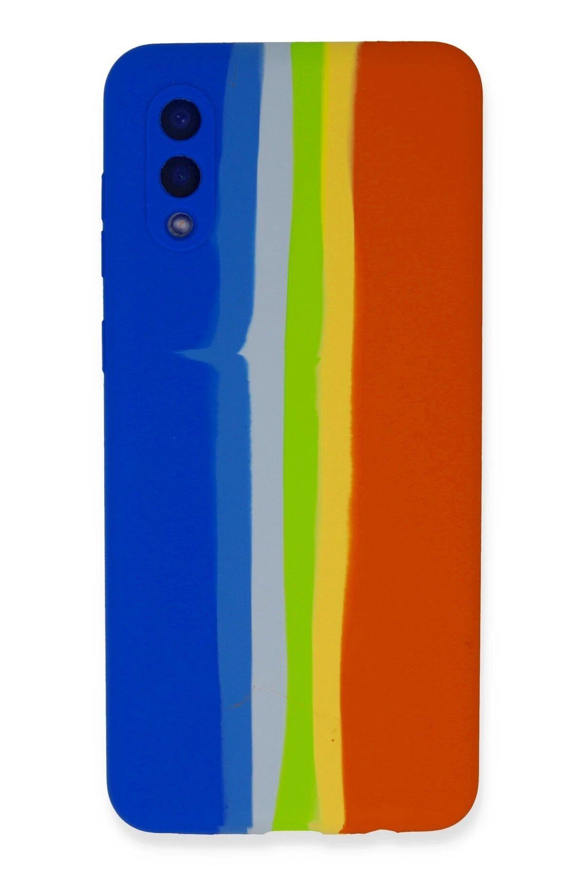 Toptan Bulurum Newface Samsung Galaxy A02 Kılıf Ebruli Lansman Silikon - Mavi-Turuncu