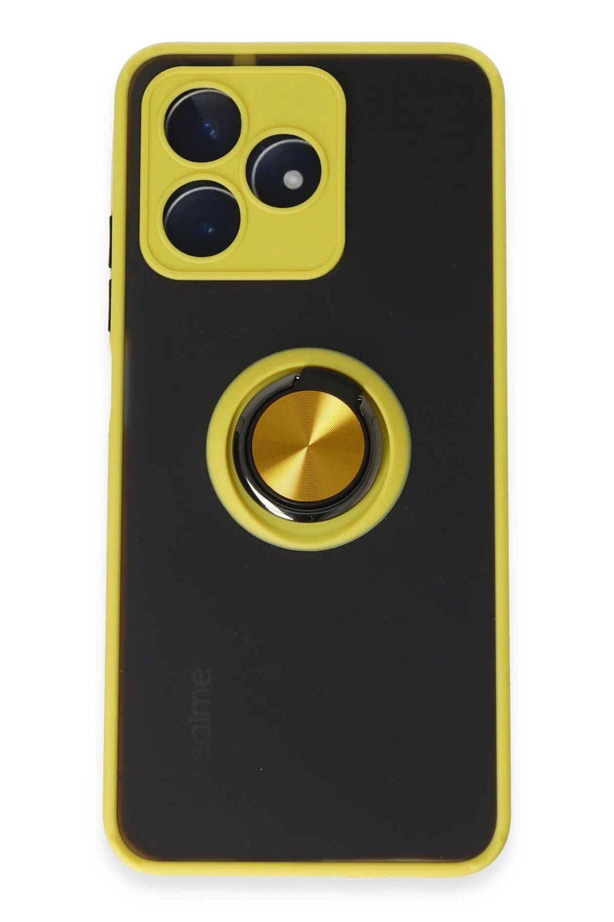 CepteToptan Newface Realme C53 Kılıf Montreal Yüzüklü Silikon Kapak - Sarı