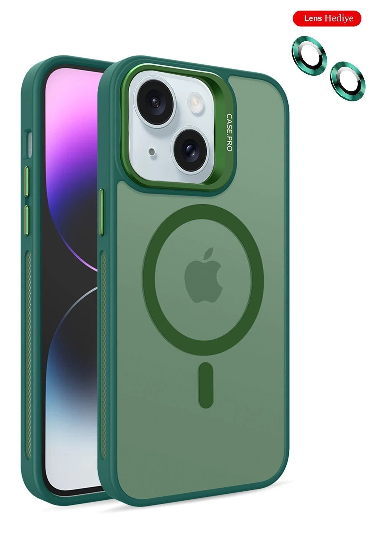 CepteToptan Joko iPhone 14 Kılıf Flet Lens Magsafe Kapak - Koyu Yeşil