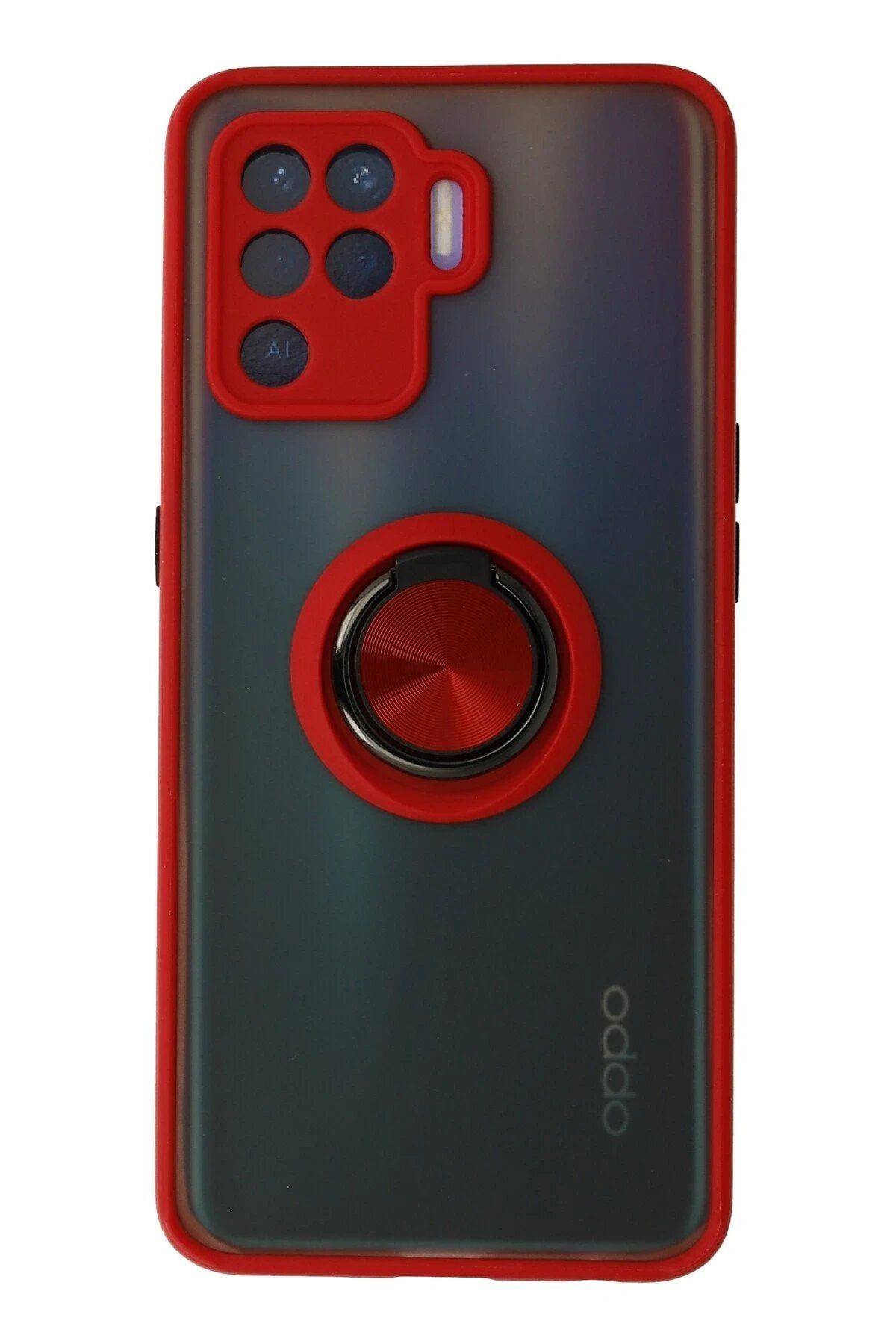 CepteToptan Newface Oppo Reno 5 Lite Kılıf Montreal Yüzüklü Silikon Kapak - Kırmızı