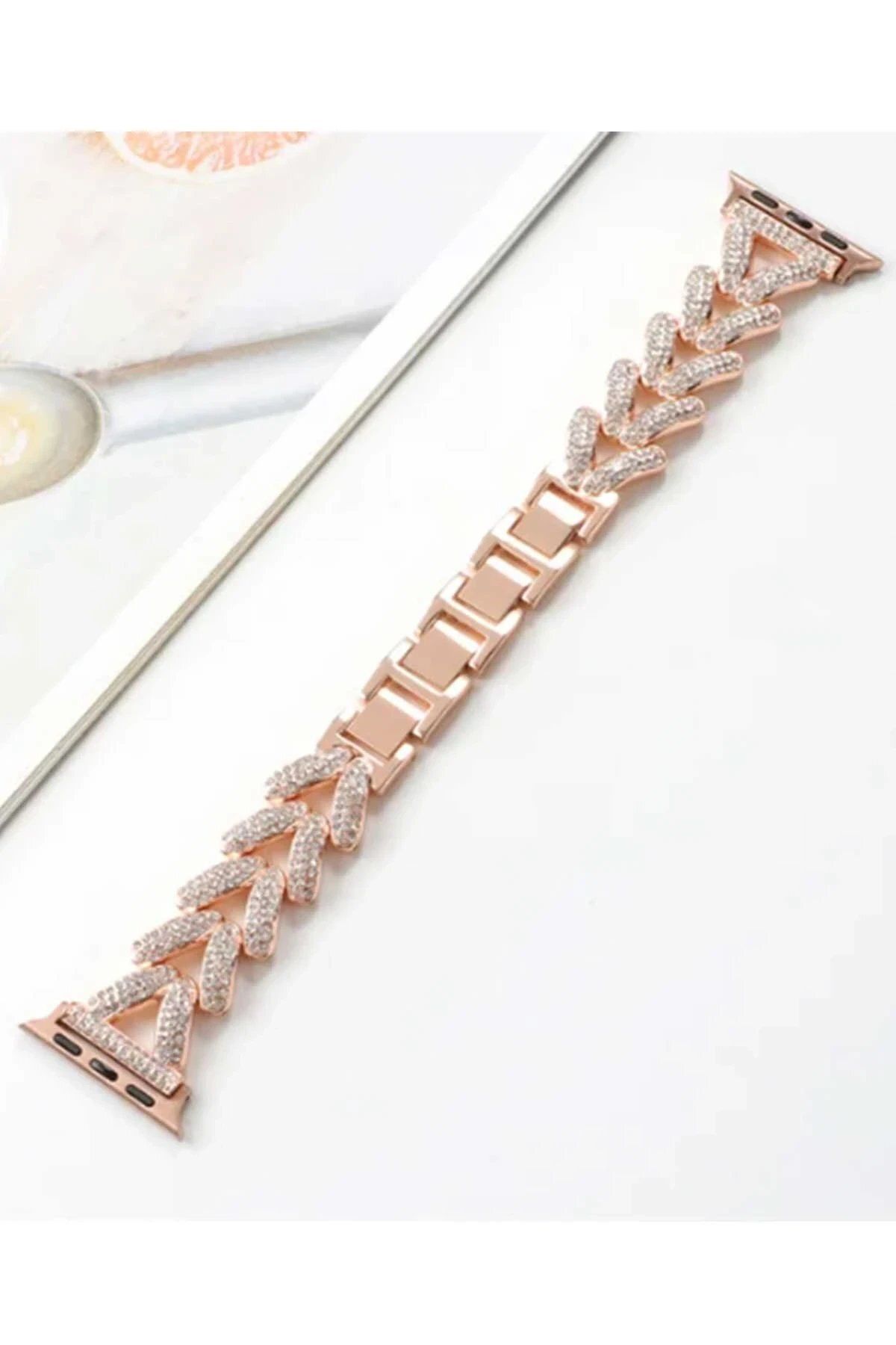 CepteToptan Newface Apple Watch 42mm Node Taşlı Kordon - Rose Gold