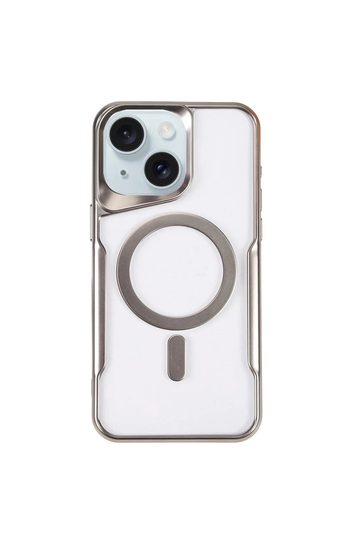 CepteToptan Newface iPhone 15 Plus Kılıf Boyi Magsafe Silikon Kapak - Gümüş