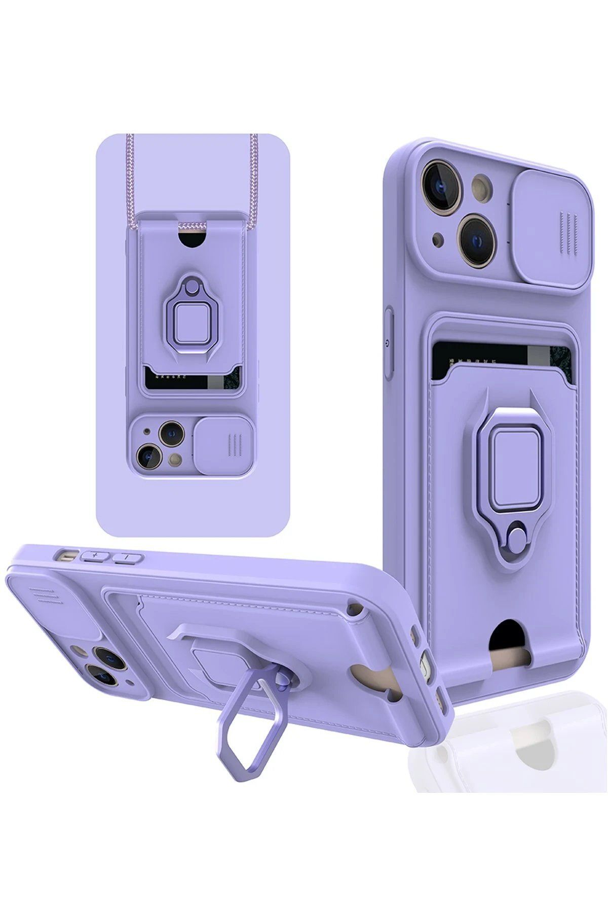 CepteToptan Newface iPhone 14 Plus Kılıf Zuma Kartvizitli Yüzüklü Silikon - Lila