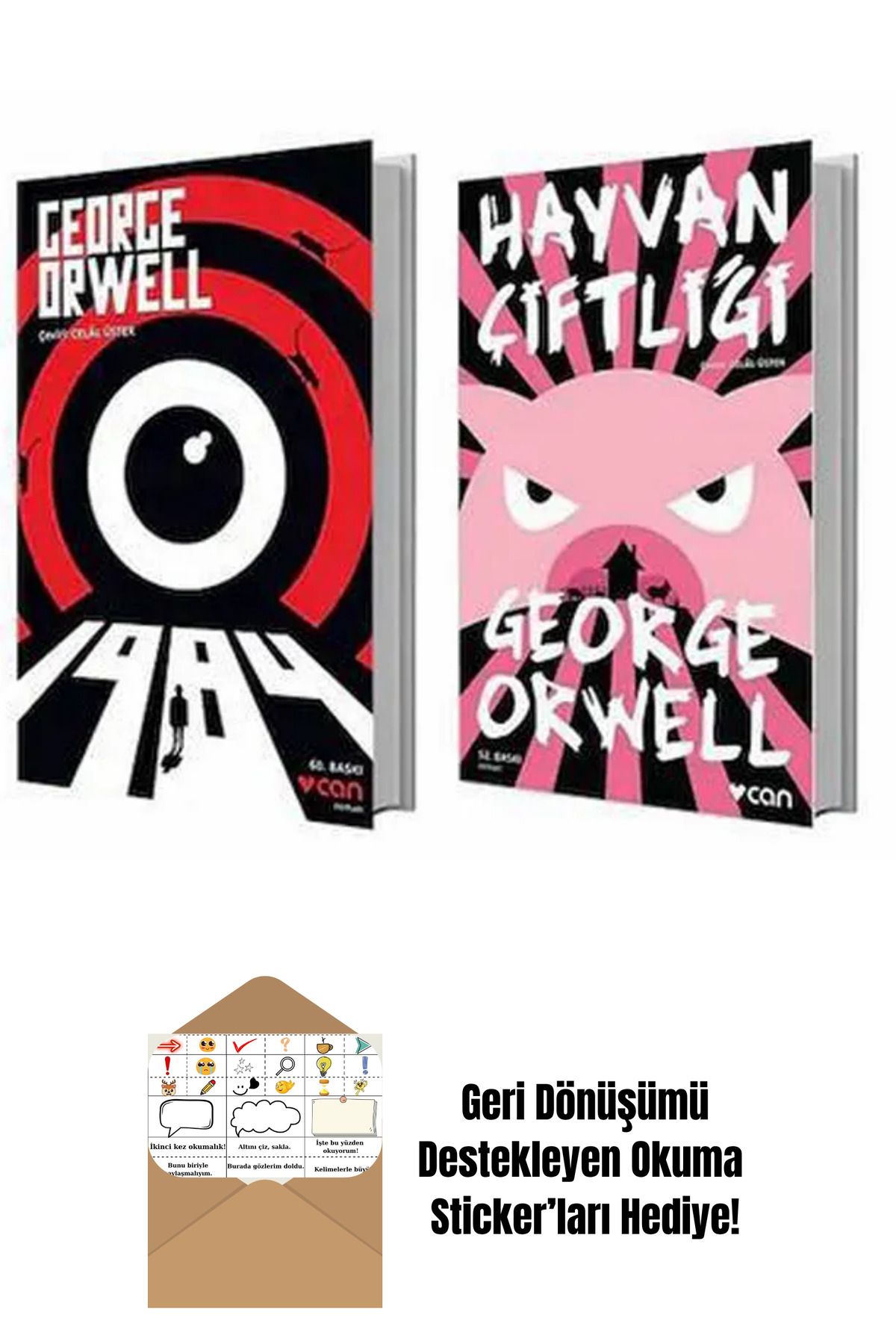 Can Yayınları Hayvan Çiftliği - 1984 - George Orwell 2 Kitap + Okuma Sticker'ları