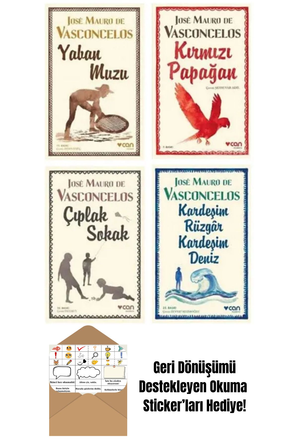Can Yayınları Jose Mauro De Vasconcelos 4 Kitap Set + Okuma Sticker'ları