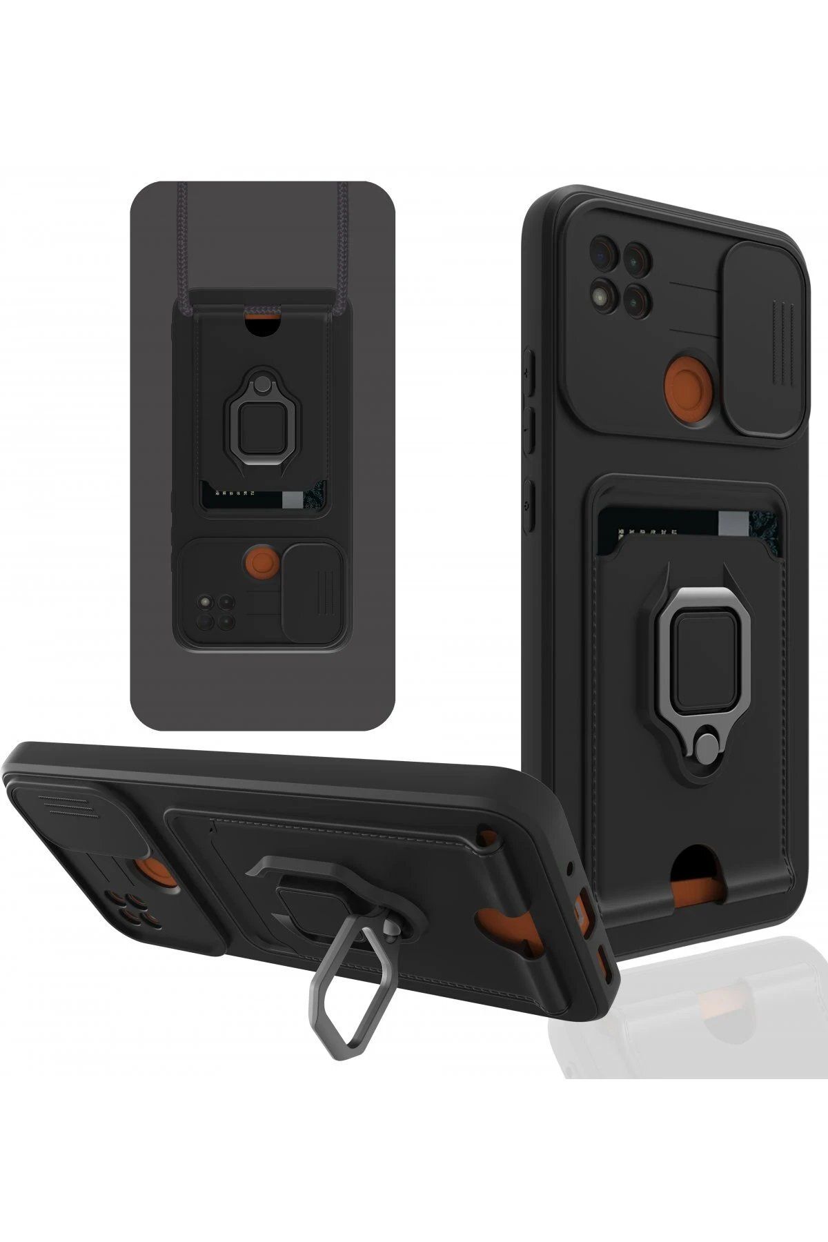 CepteToptan Newface Xiaomi Redmi 9C Kılıf Zuma Kartvizitli Yüzüklü Silikon - Siyah