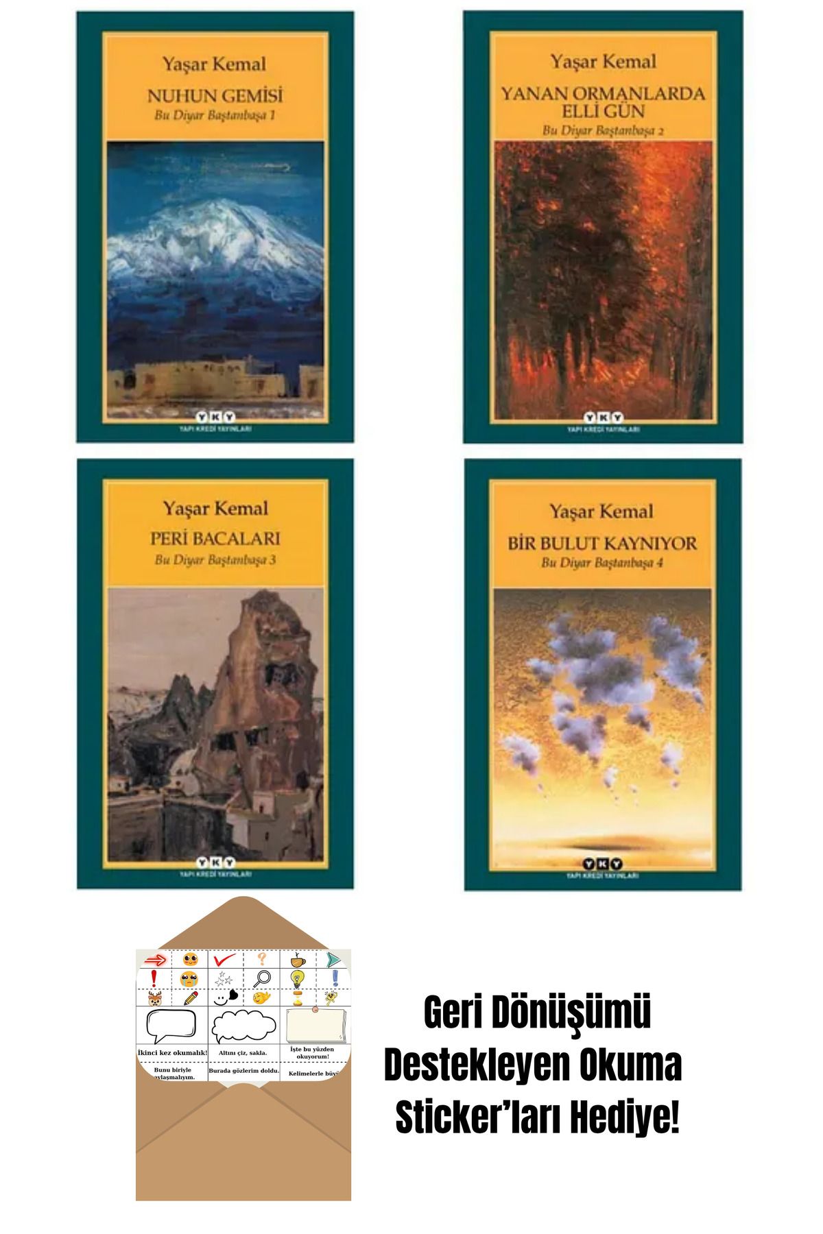 Yapı Kredi Yayınları İnce Memed 4 Kitap Set + Okuma Sticker'ları