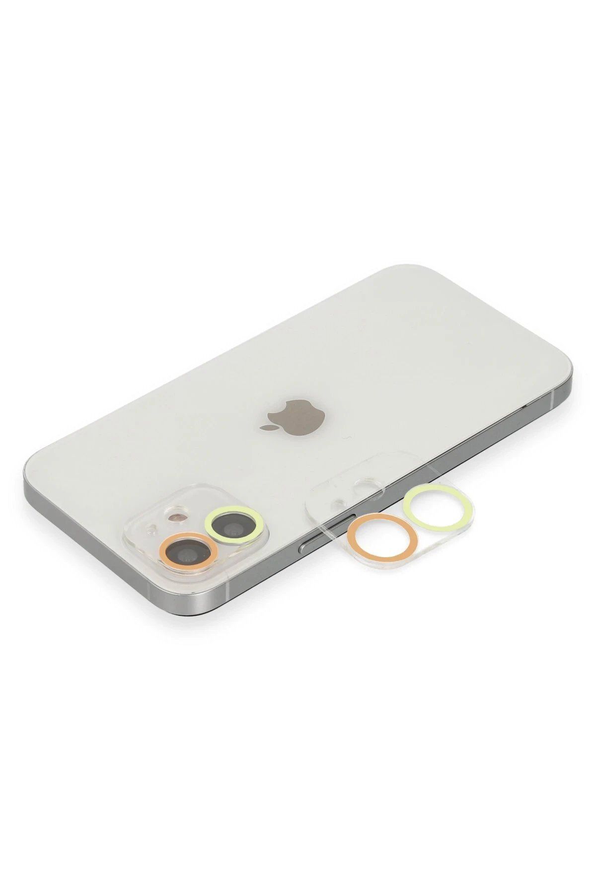 CepteToptan Newface iPhone 12 Mini Renkli Kamera Lens Koruma Cam - Sarı-Turuncu