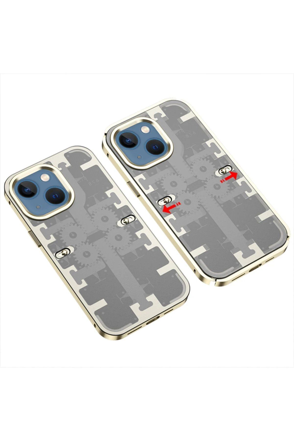 CepteToptan Newface iPhone 14 Kılıf Mekanik Bumper Kapak - Gold