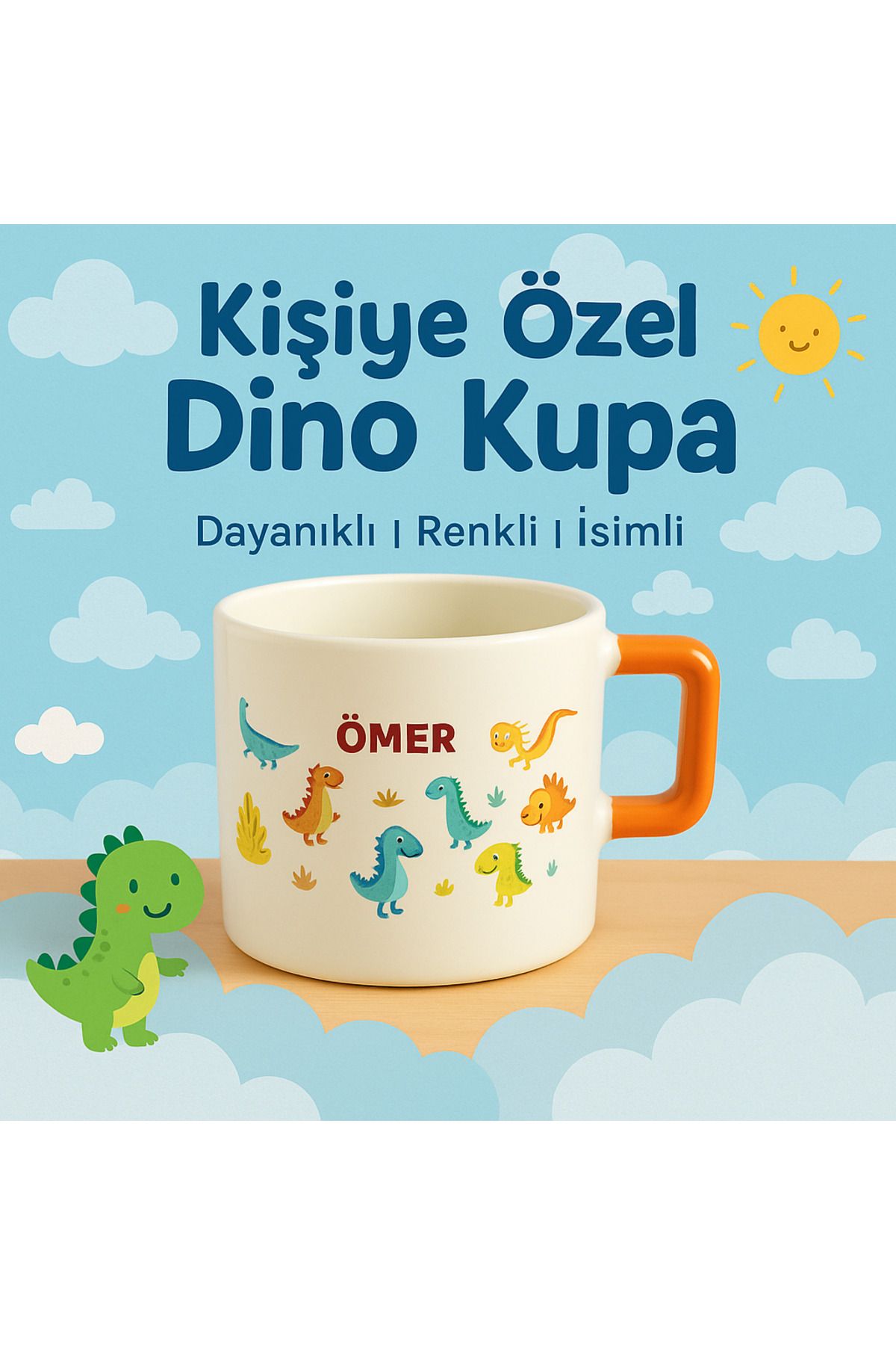 Shine All Day by Sevgi Kişiye Özel İsimli Dino Çocuk Kupası - Mesaj İle İsim Yazdırınız