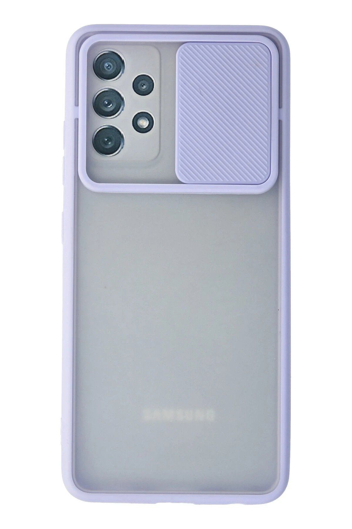CepteToptan Newface Samsung Galaxy A72 Kılıf Palm Buzlu Kamera Sürgülü Silikon - Lila