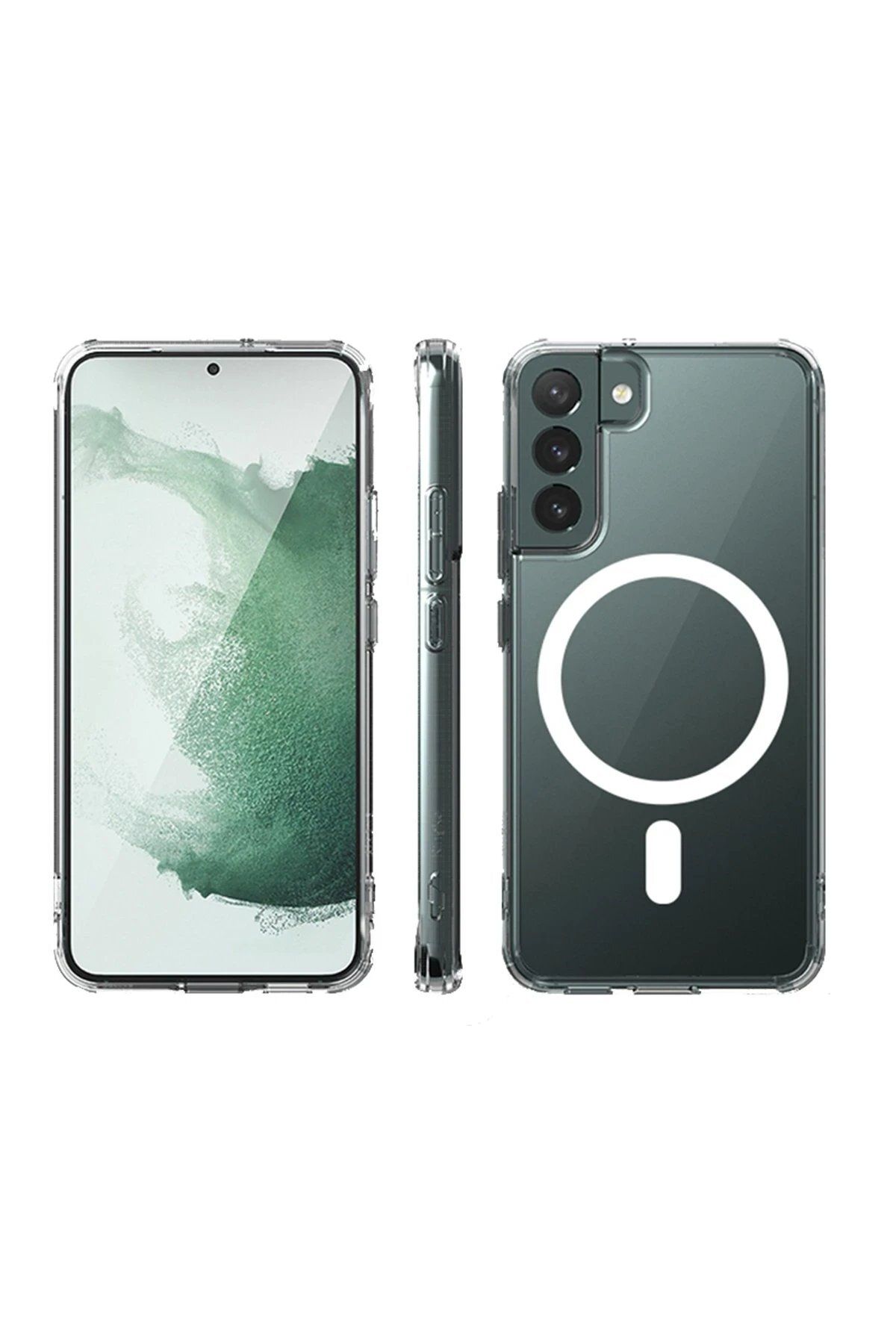 CepteToptan Newface Samsung Galaxy S22 Kılıf Magneticsafe Şeffaf Silikon - Şeffaf