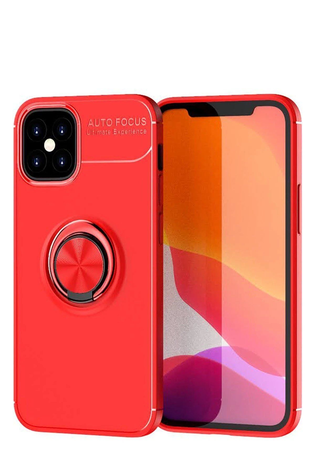 CepteToptan Newface iPhone 12 Mini Kılıf Range Yüzüklü Silikon - Kırmızı