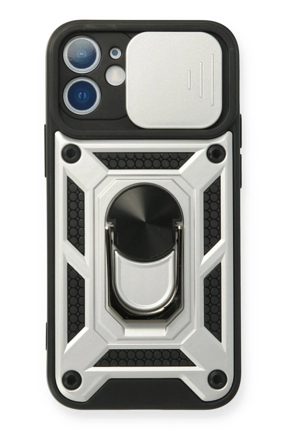 CepteToptan Newface iPhone 12 Mini Kılıf Pars Lens Yüzüklü Silikon - Gümüş