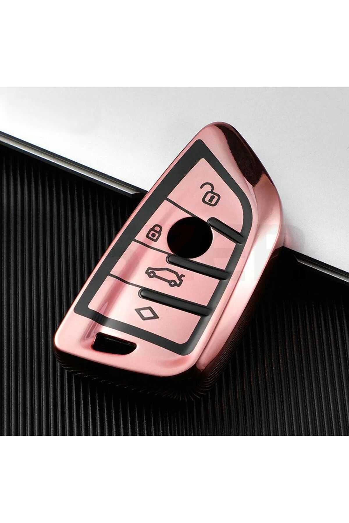 Alazpay Bmw 1 3 5 6 7 Serisi G32 G30 G20 G11 & X1 X3 X5 X6 X7 & Z4 M Parlak TPU Anahtar Kılıfı (Rose)