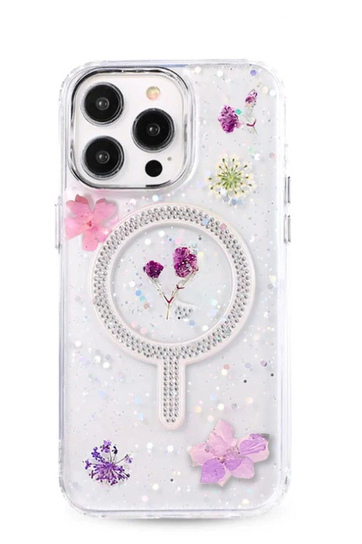 CepteToptan Newface iPhone 14 Pro Flower Magsafe Kapak - Mor