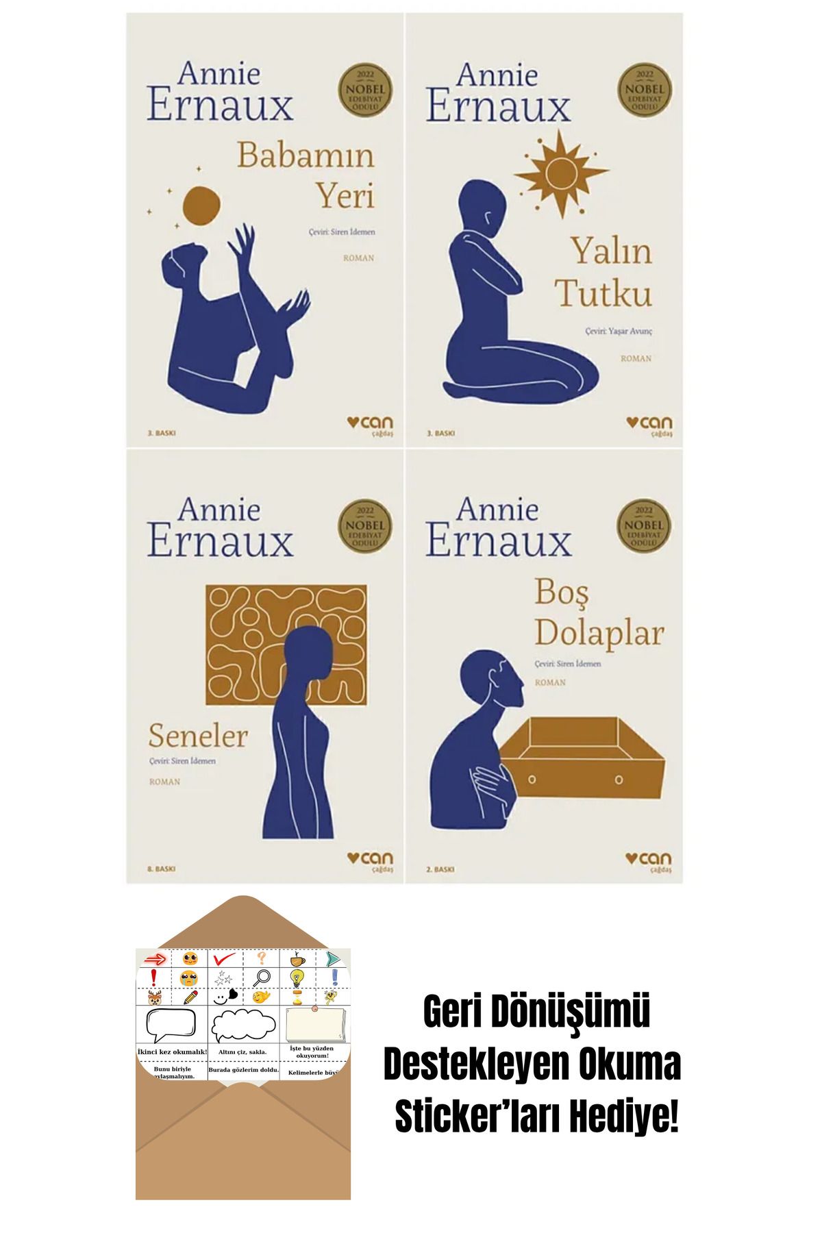 Can Yayınları Annie Ernaux 4 Kitap Set + Okuma Sticker'ları