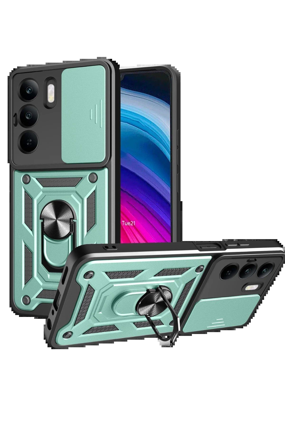 CepteToptan Newface Realme C75 4G Kılıf Pars Lens Yüzüklü Silikon - Yeşil