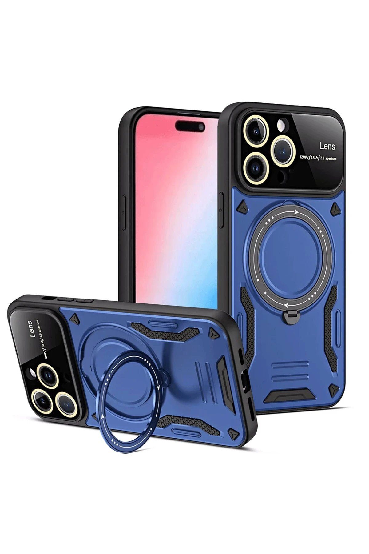 CepteToptan Newface iPhone 15 Pro Joy Lens Standlı Kapak - Lacivert