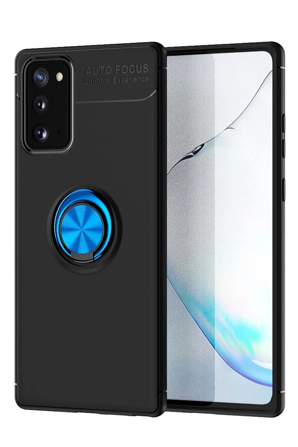 CepteToptan Newface Samsung Galaxy Note 20 Kılıf Range Yüzüklü Silikon - Siyah-Mavi