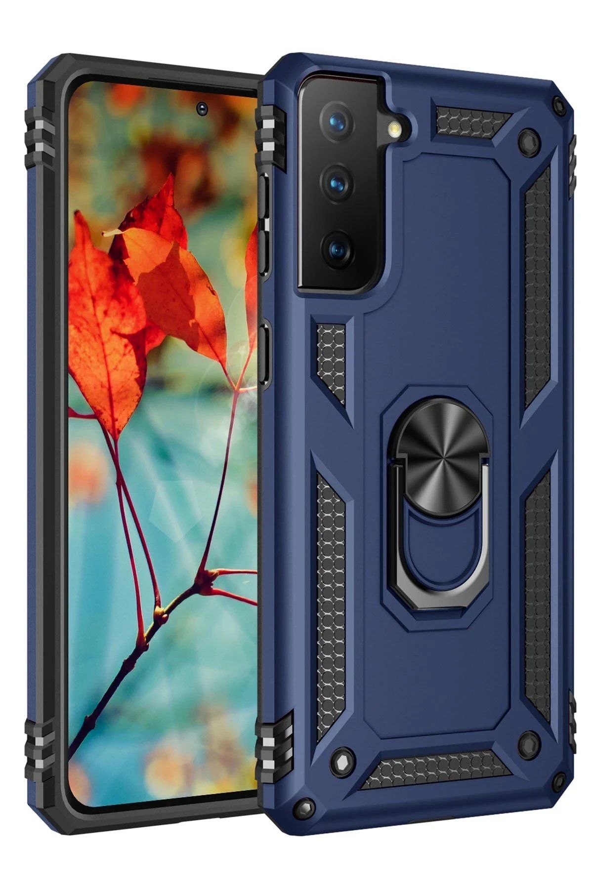 ENEFENDİ Newface Samsung Galaxy S21 Plus Kılıf Sofya Yüzüklü Silikon Kapak - Lacivert