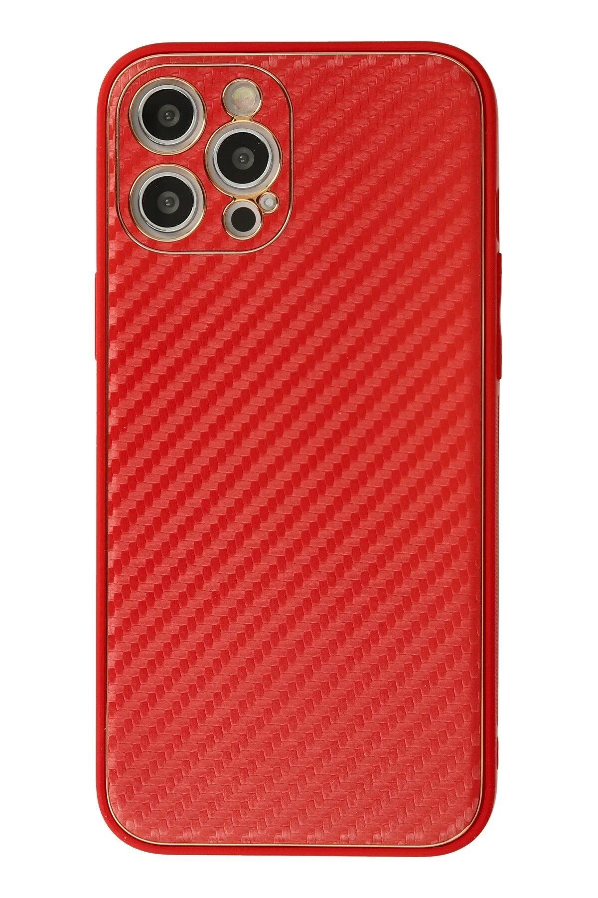 CepteToptan Newface iPhone 12 Pro Max Kılıf Coco Karbon Silikon - Kırmızı