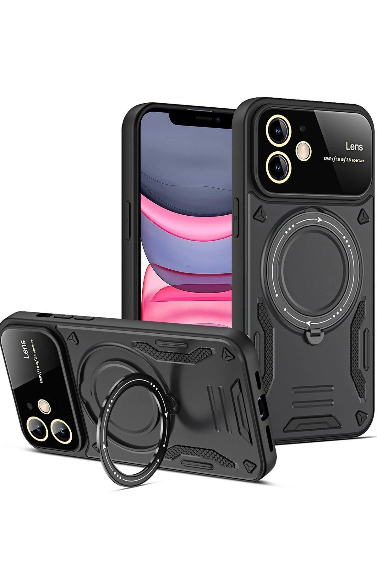 CepteToptan Newface iPhone 11 Kılıf Joy Lens Standlı Kapak - Siyah