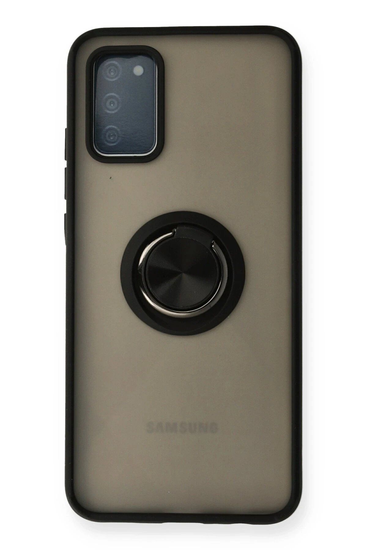 CepteToptan Newface Samsung Galaxy A02S Kılıf Montreal Yüzüklü Silikon Kapak - Siyah