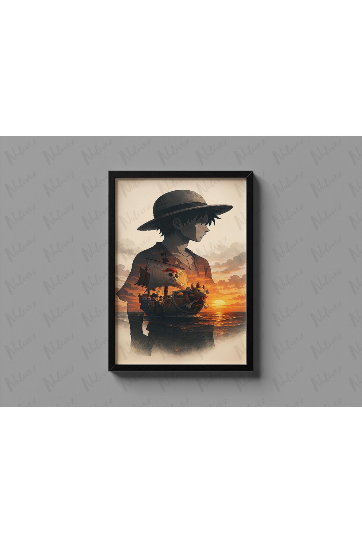 Nulivez Çerçeveli, One Piece Luffy Tasarımlı Dekoratif Tablo, 300 Micron Antireflecte Korumalı Tablo