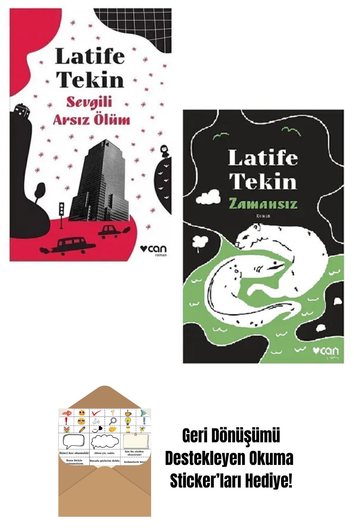 Can Yayınları Latife Tekin 2 Kitap Set + Okuma Sticker'ları