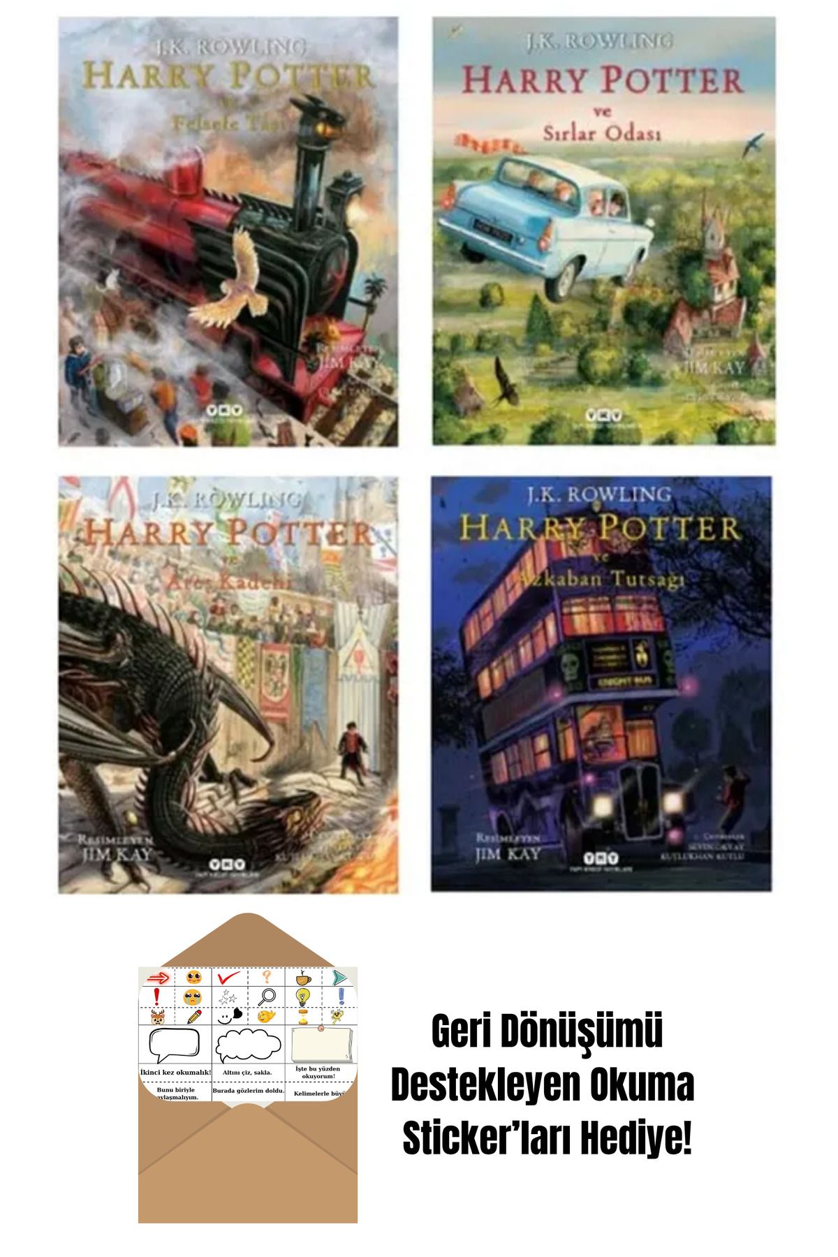 Yapı Kredi Yayınları Harry Potter Serisi Ciltli Resimli Özel Baskılar 4 Kitap Set + Okuma Sticker'ları