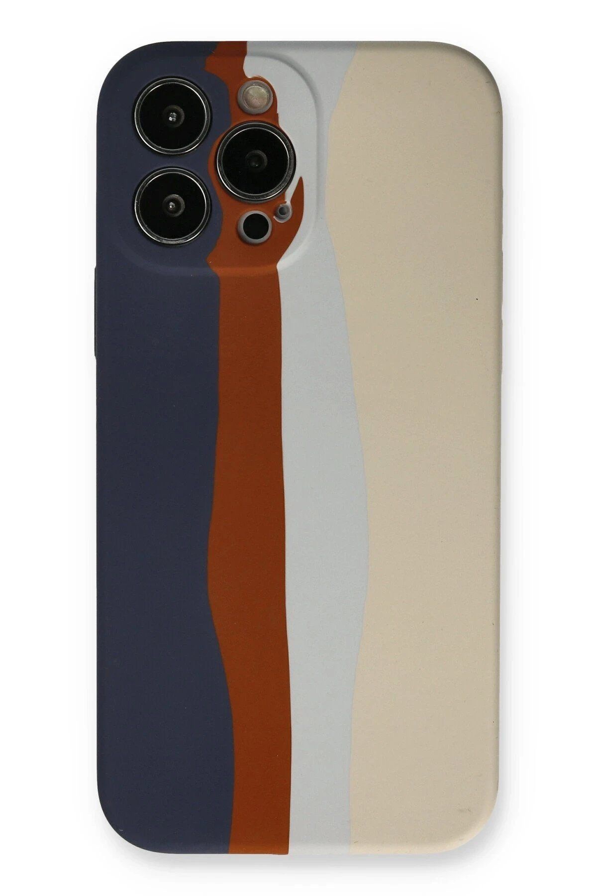 CepteToptan Newface iPhone 13 Pro Kılıf Ebruli Lansman Silikon - Lacivert-Krem