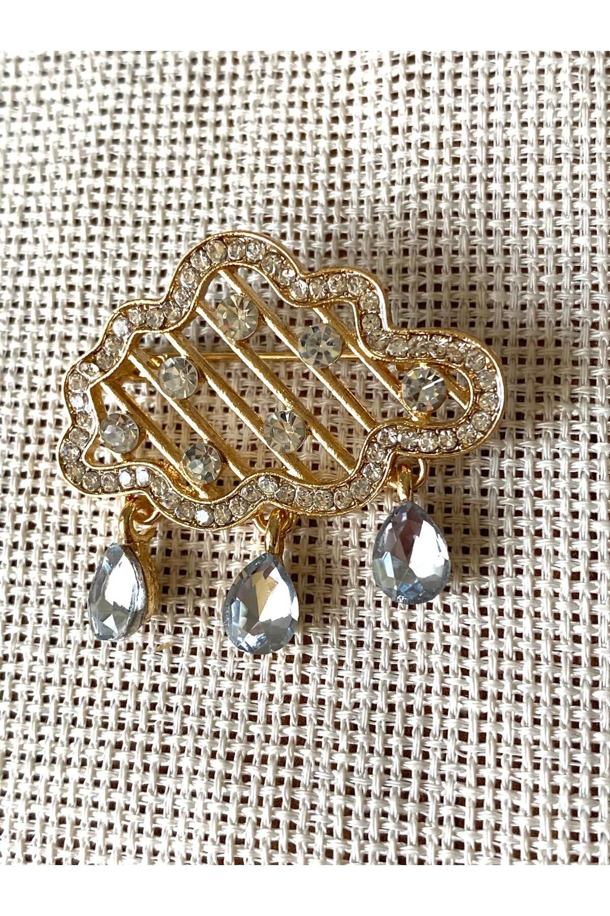 312 KONSEPT Taşlı Bulut Şık Yaka İğnesi-Broş (3,5X2.5 Cm) 1 Adet