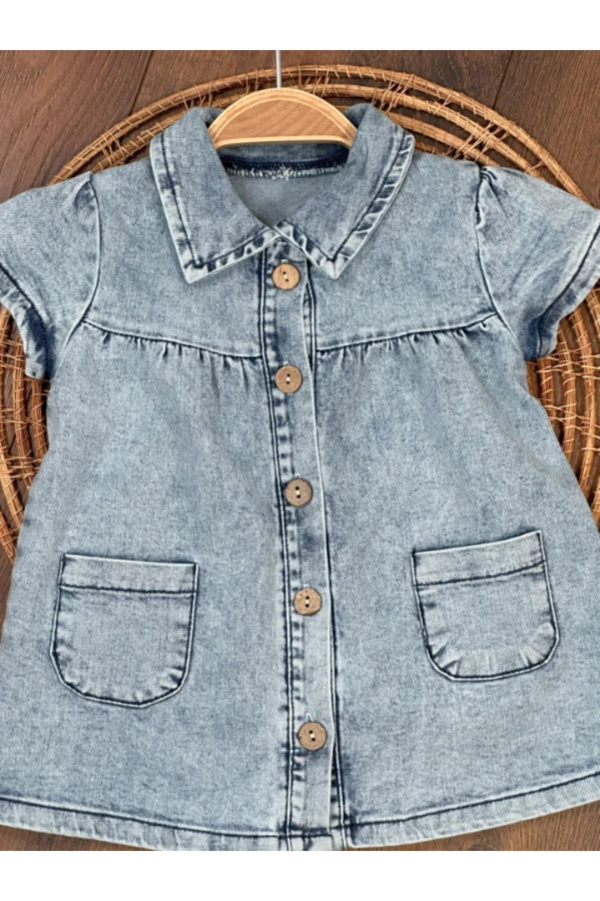 BİSCOİ babybiscoi Gömlek Yaka Önü Düğmeli Denim Elbise
