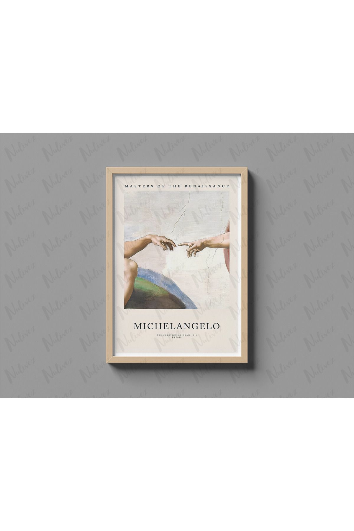 Nulivez Çerçeveli, MICHELANGELO Adem'in Yaratılışı Dekoratif Tablo, 300 Micron Antireflecte Korumalı Tablo