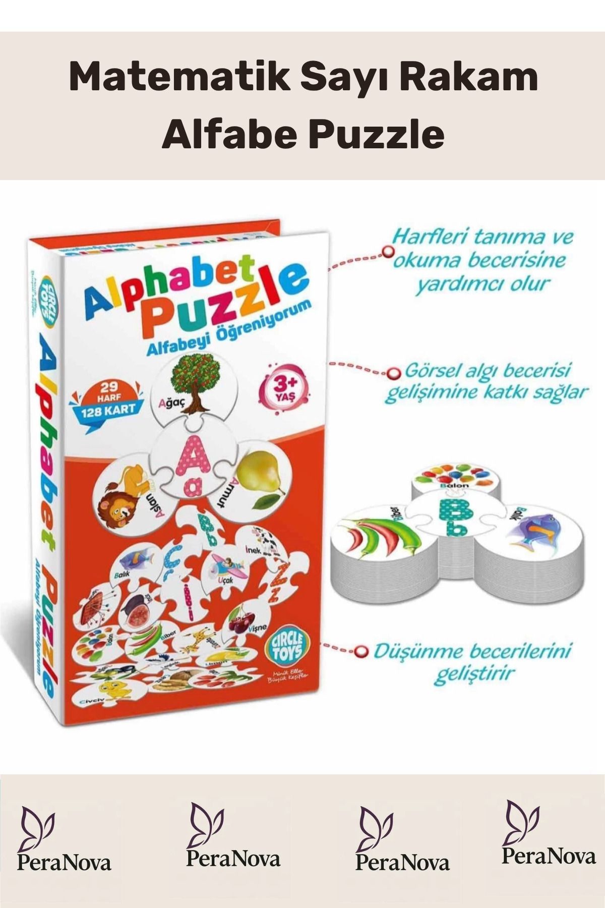 PeraNova Özel Seri Zeka Geliştirici Eğitici Çocuk El Göz Koordinasyonu Matematik Sayı Rakam Alfabe Puzzle