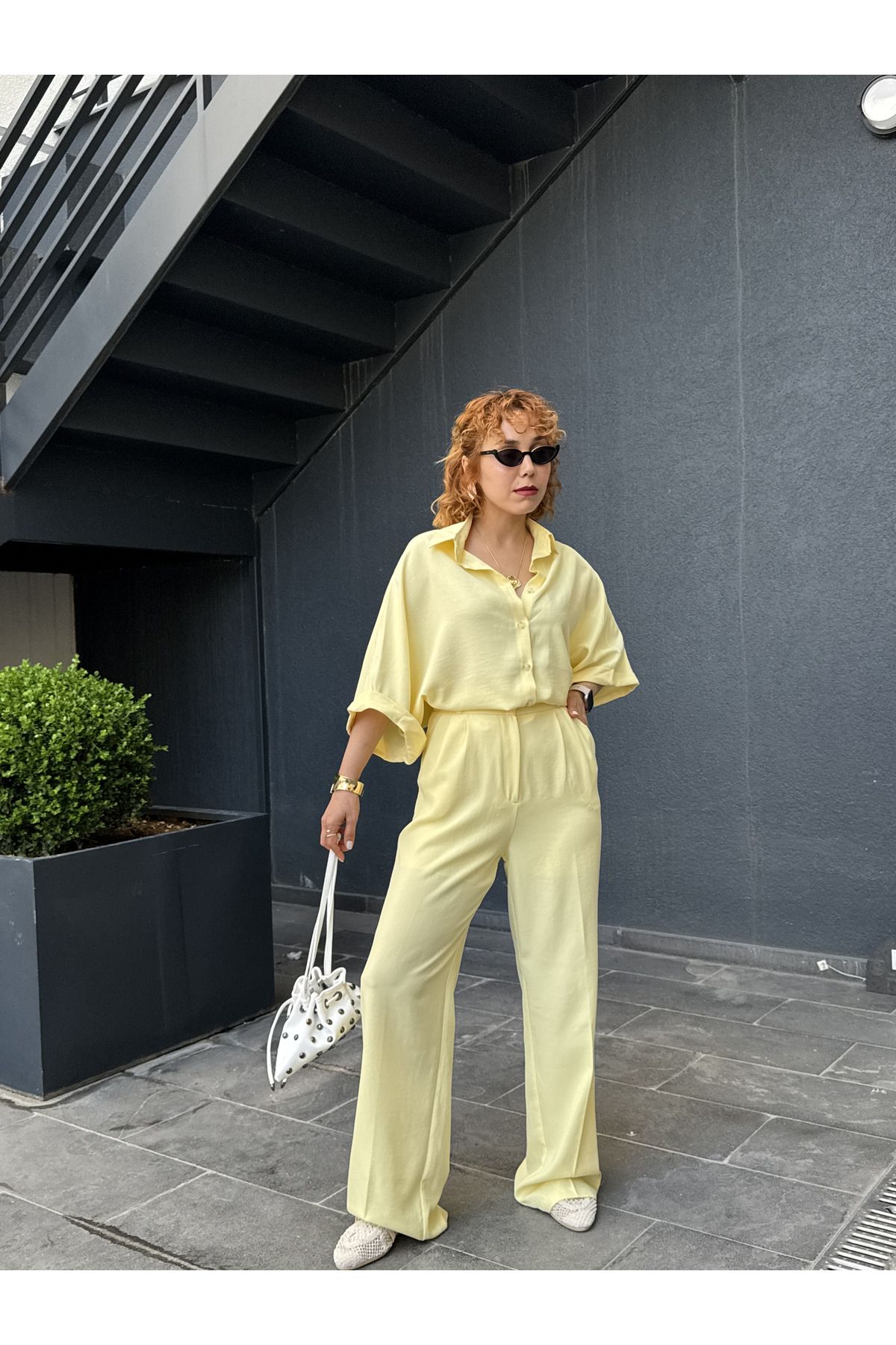 Bak'ap Premium Oversize Keten Gömlek-Keten Pantolon Keten 2'li Takım