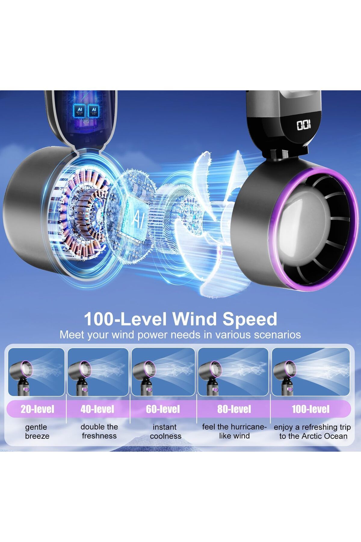 Generic-Portable Turbo Handheld Personal Fan for Travel and Office with USB Quick Cooling Feature (Gray) 3