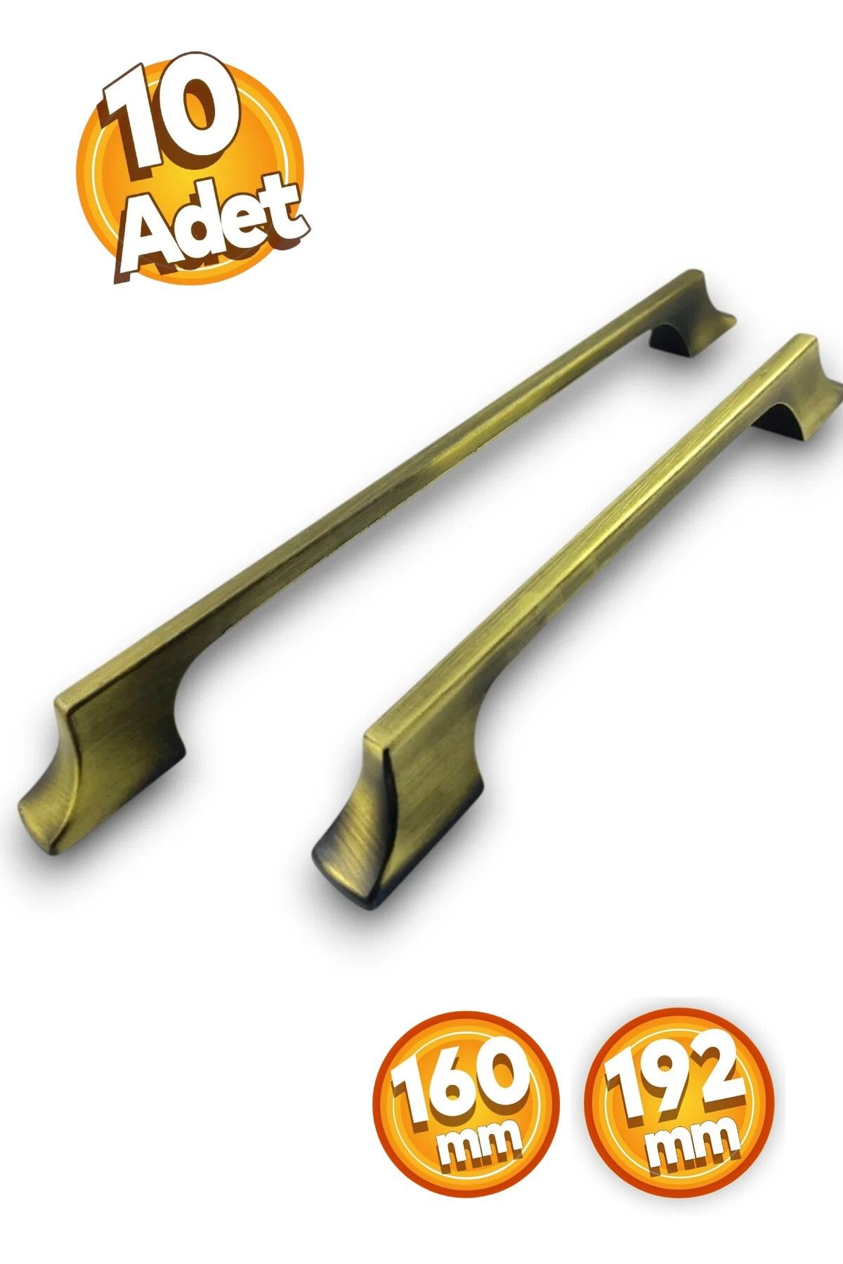 EGESEL Dolap Çekmece Kulp Yason Model 10 Adet 160-192 mm Mobilya Kulbu 1. Sınıf Metal / Antik Sarı ve Altın