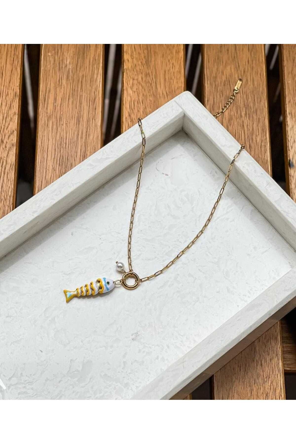 Bubbleatelier Çelik balık gold kolye