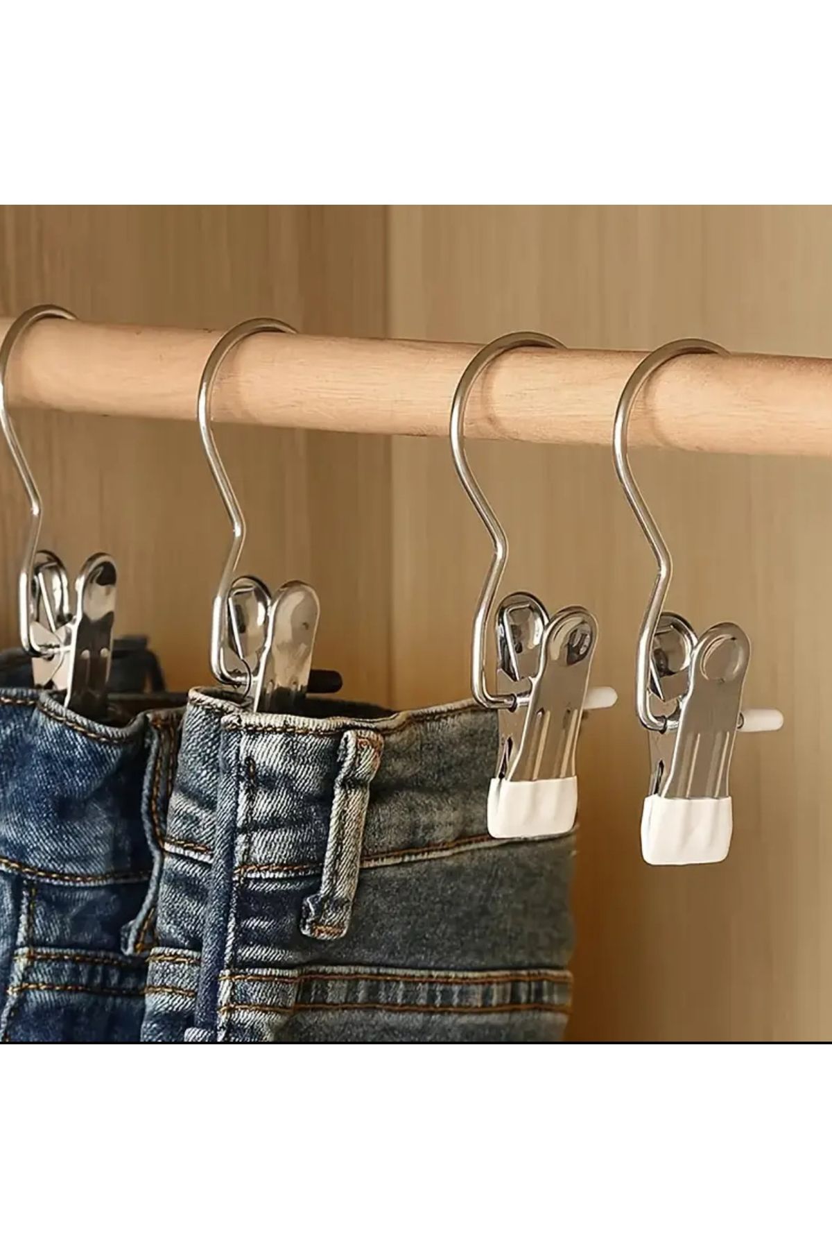 Home 5’li Paslanmaz Çelik Metal Pantolon Askısı Klipsli – Çok Amaçlı Giysi Askısı