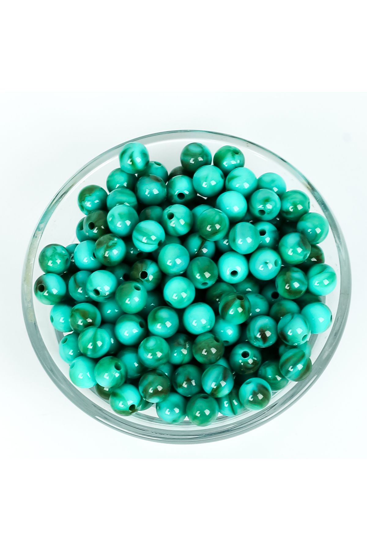 yfhobi 25 gram - 8 mm Firuze Desen Yuvarlak Plastik Boncuk (20 gram - 80-85 Adet Arası)