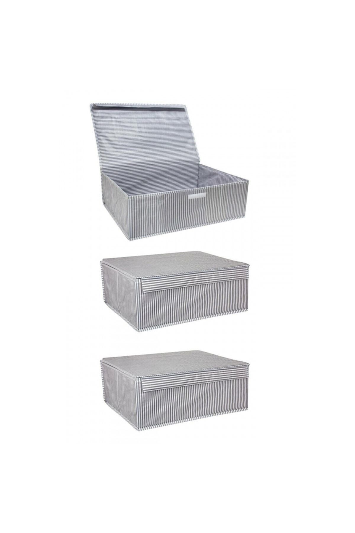 teknotrust 3 Adet Kapaklı Pamuklu Düzenleyici Kutu 50x40x19 cm Gri Renkli
