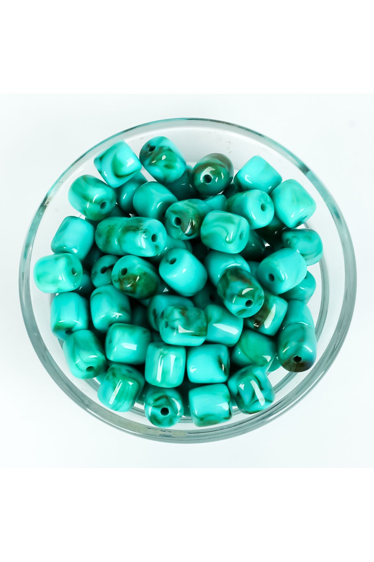yfhobi 25 gram - 9x10 mm Firuze Desen Silindir Plastik Boncuk (20 gram - 33-35 Adet Arası)