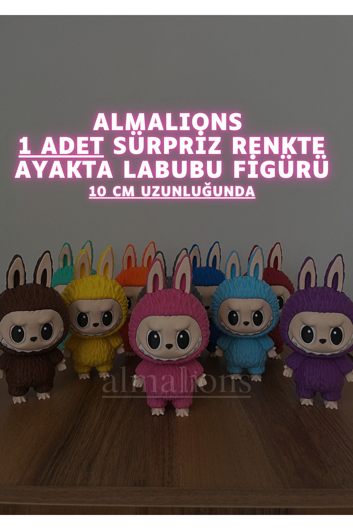 almalions Sürpriz Renkte Ayakta Labubu Figürü - 10 Cm - Plastik Figür - 1 Adet