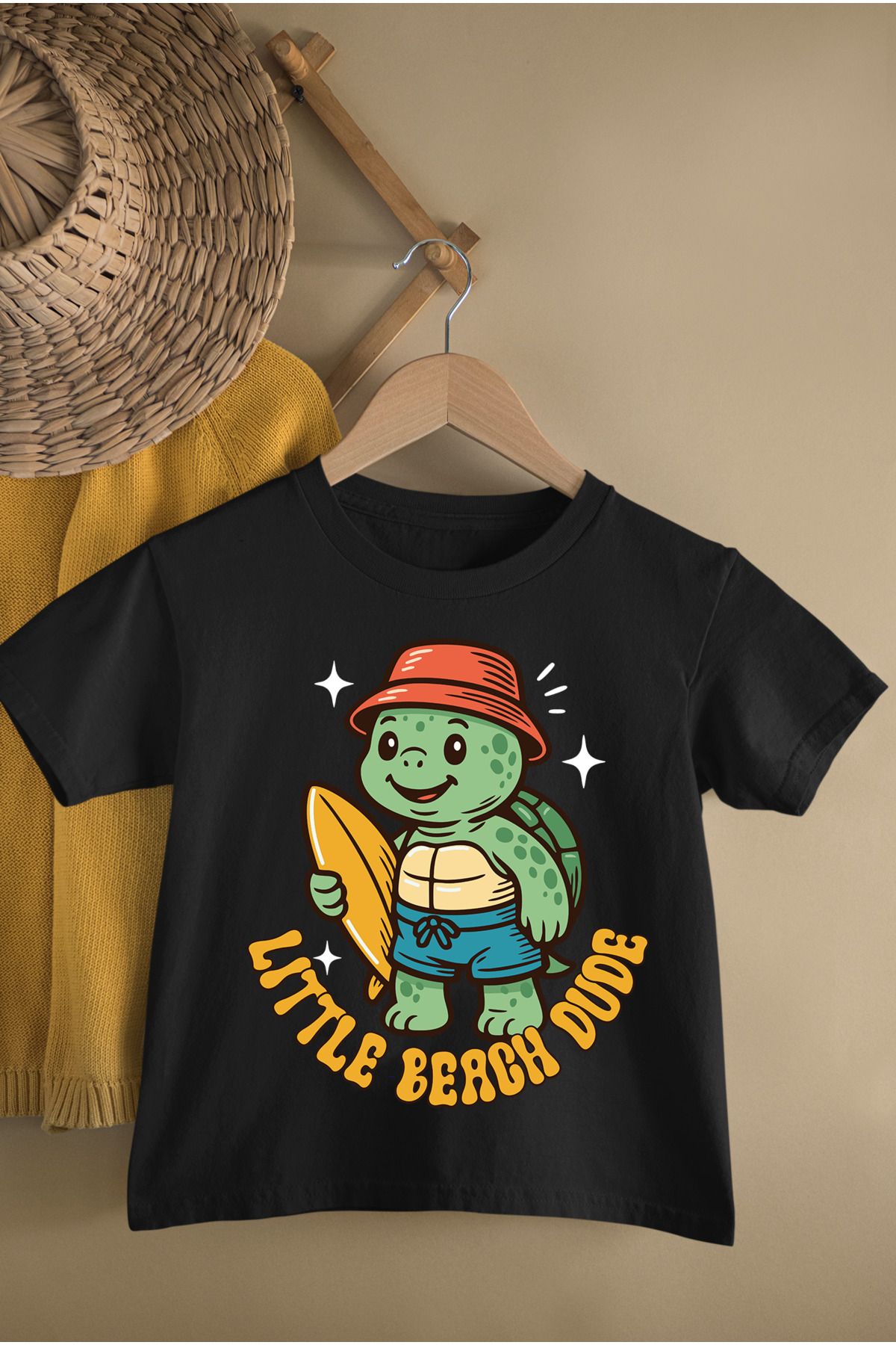 MAGORS LITTLE BEACH DUDE BASKILI PAMUKLU BİSİKLET YAKA KISA KOLLU GENÇ VE ÇOCUK TSHIRT